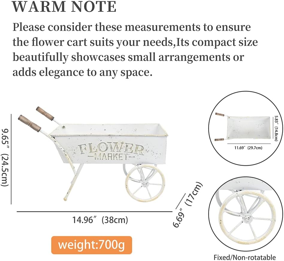 15 Inch Farmhouse Small Flower Cart with Wooden Handles Metal Wagon Planters for Outdoor Plants Decorative Wheelbarrow Plant Cart for Patio Garden Balcony Golden
