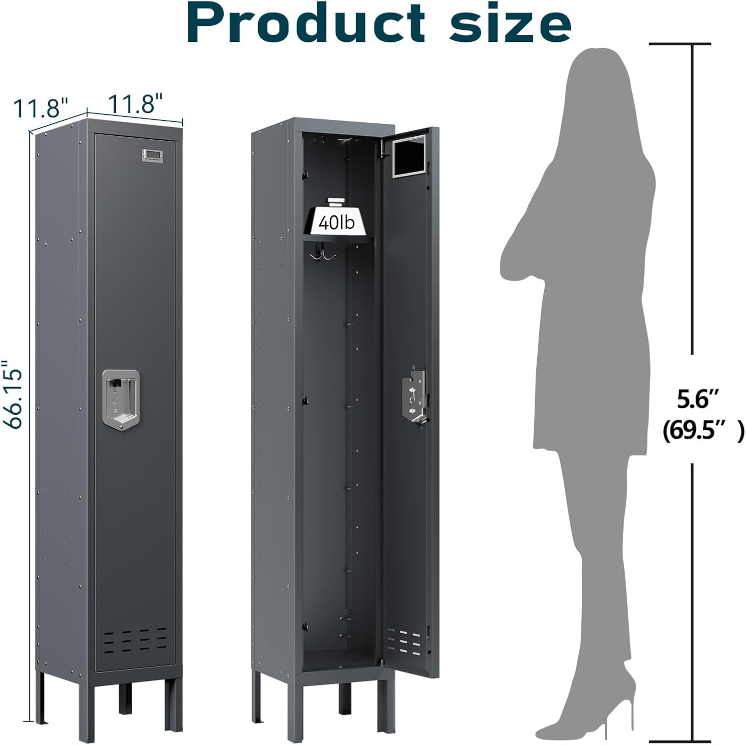 Metal Lockers - 66" Height Steel Lockers for Employees with Door Storage Locker with Card Slot for Employees Gym School Home Office Garage - Assembly Required