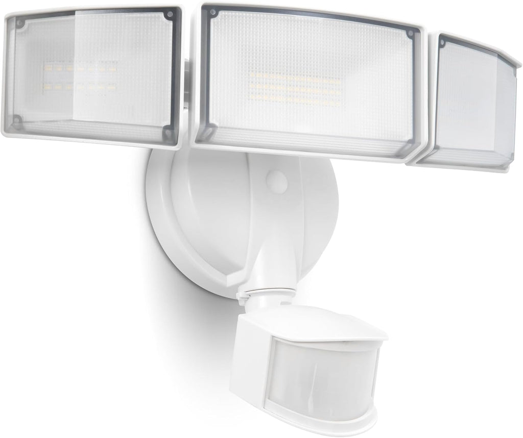 UME 49W 5500LM LED Security Lights Motion Sensor Light Outdoor, 5000K Daylight, IP65 Waterproof, Dusk to Dawn, 3 Head Motion Detected Flood Light for Garage, Yard, Porch(White)