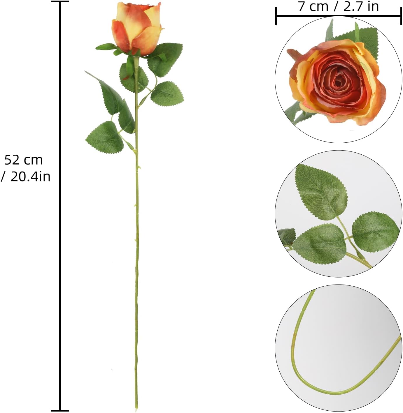 12pcs Orange Roses Artificial Flowers Vintage Burnt Edge Rose 20" Realistic Silk Roses Bouquet with Long Stem for Wedding Party Floral Centerpieces Decoration (Orange)