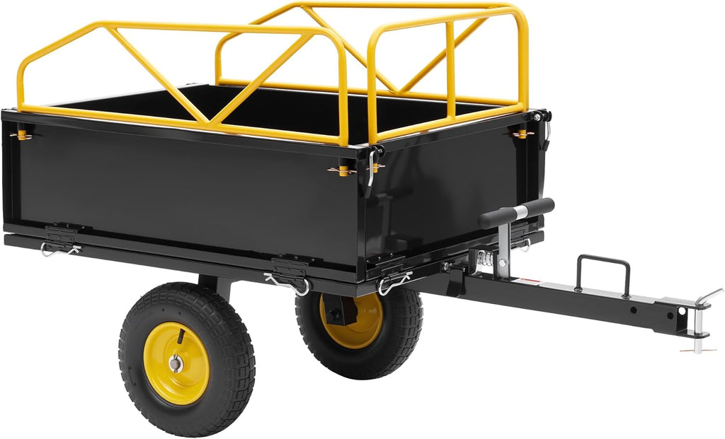 Jocisland Garden Utility Trailer, 500Lbs 12 Cu.Ft ATV UTV Trailer Tow Behind Dump Cart with Removable Sides, Rear Hitch & Convenient Handle, Outdoor Lawn Mower Cart for Tractor