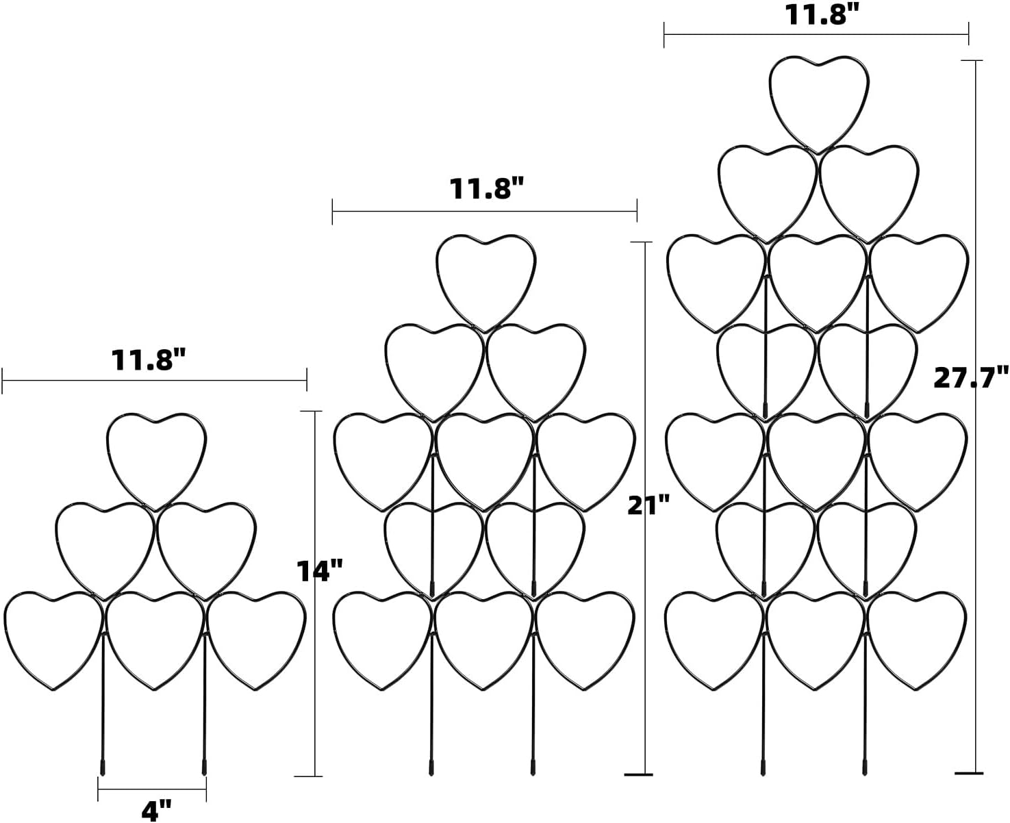Garden Plant Trellis for Indoor Plants, Stackable Heavy Duty Metal Trellis Supports for Climbing Plants or Houseplants, 3 Pack, Black
