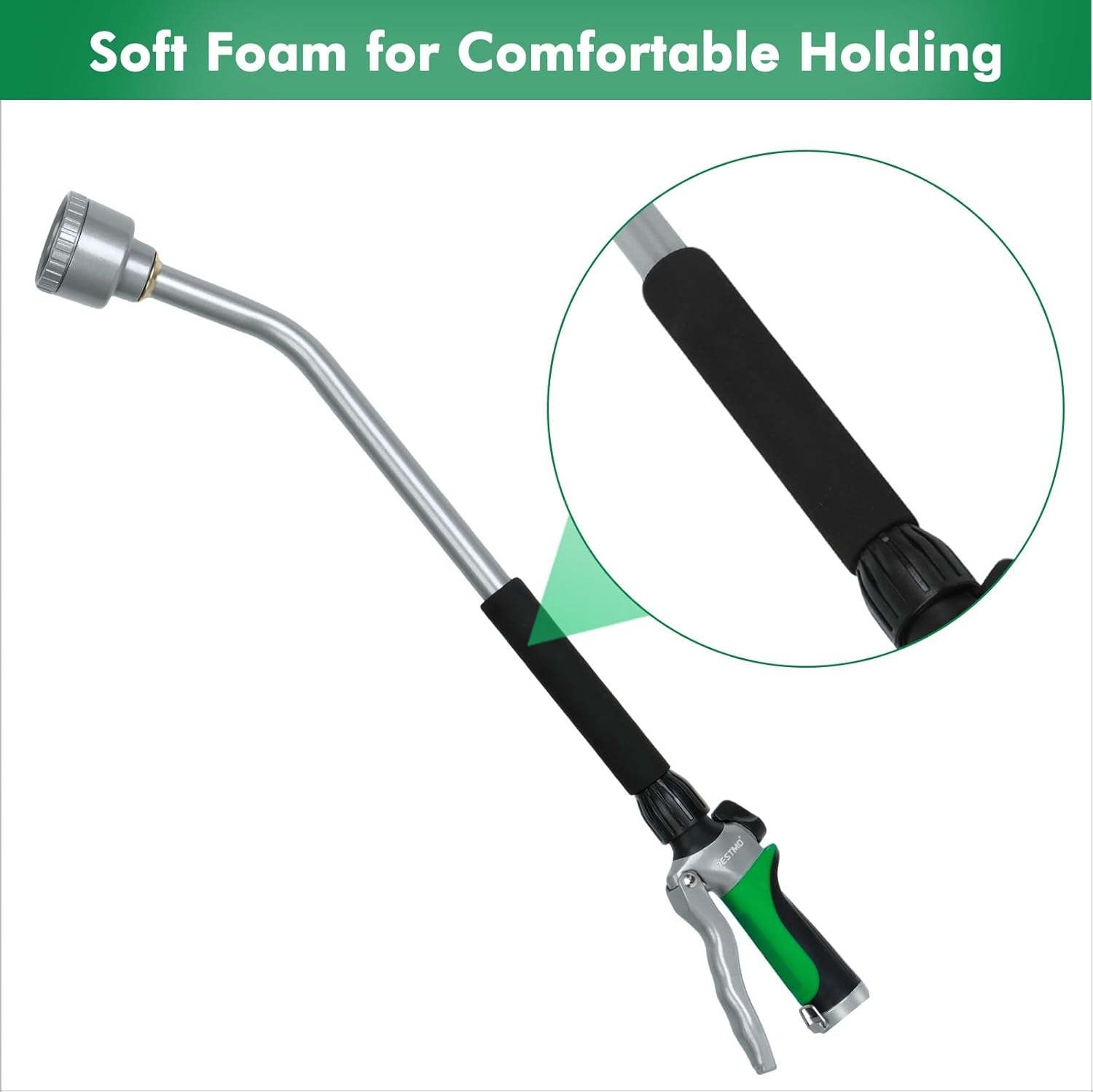 RESTMO Long Watering Wand, 24 Inches Gentle Soft Full Shower Sprayer Wand with Flow Control, Heavy Duty Metal Hose Wand for Hanging Baskets, Shrubs, Plants, Flowers, Garden and Lawn