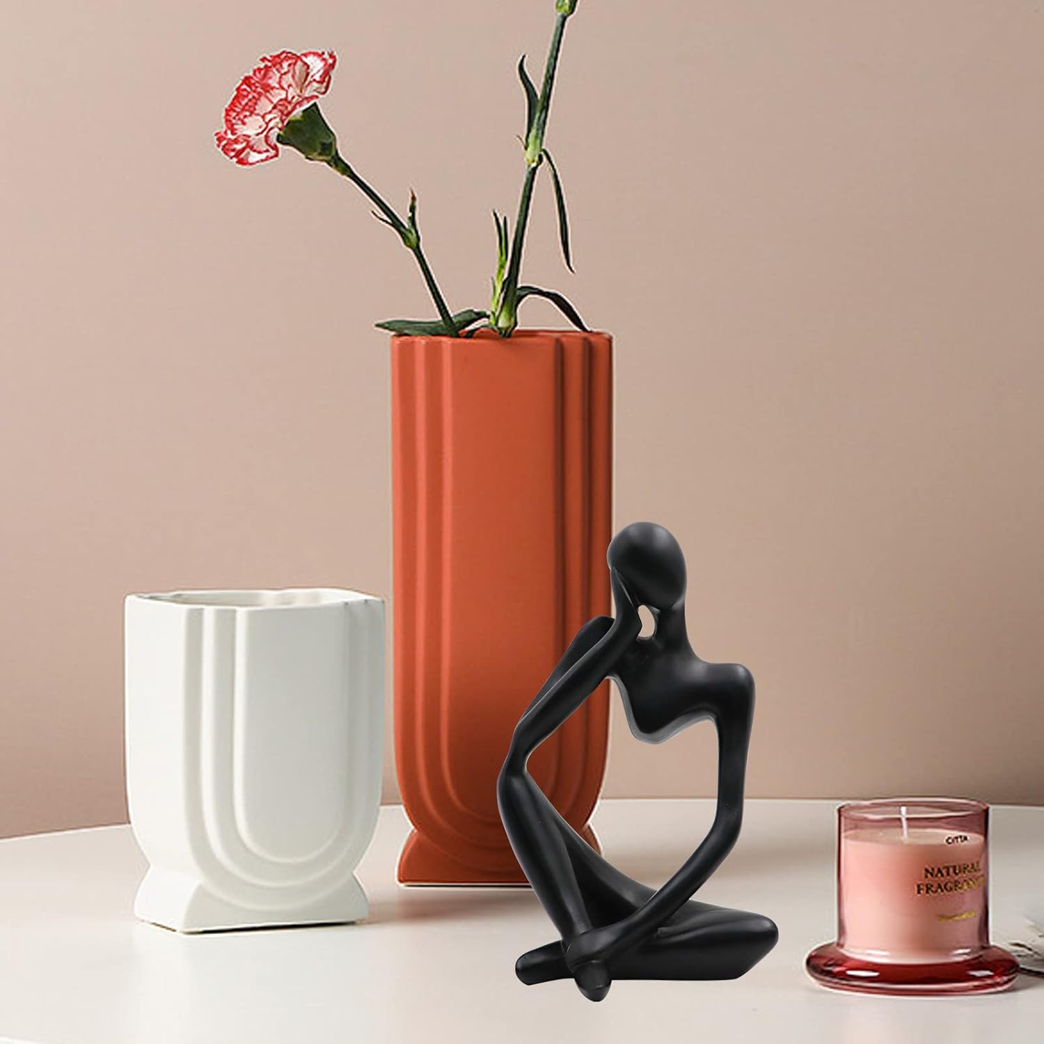 Thinker Statues and Sculptures, Resin Thinker Statue Ornaments, Abstract Style Sculptures, Housewarming Gifts, Housewarming Decorations, Living Room Dining Desk Decorations(Black Right, Large)