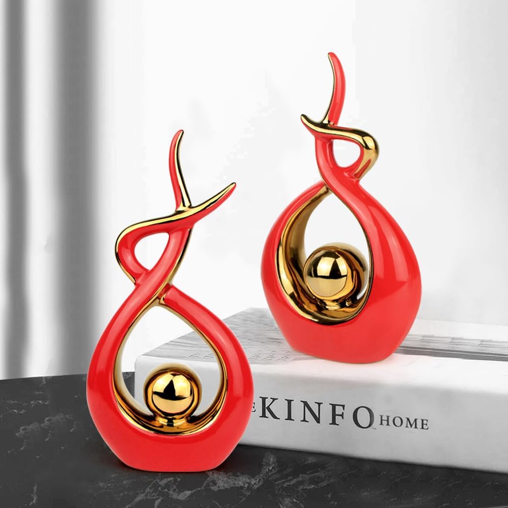 Norrclp Home Decor Modern Abstract Art Ceramic Statue Table Decorations for Dining Room Living Room Office Centerpiece (Red and Gold, Large)