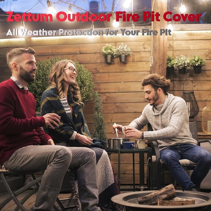 Fire Pit Cover Round 44 Inch - Outdoor Firepit Cover Waterproof & Heavy Duty, 600D Patio Fire Table Cover Gas Fire Pit Accessories Fade & Weather Resistant - 44 x 44 x 24 Inch