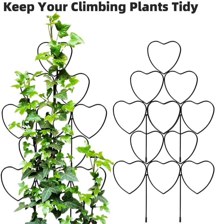 Garden Plant Trellis for Indoor Plants, Stackable Heavy Duty Metal Trellis Supports for Climbing Plants or Houseplants, 3 Pack, Black