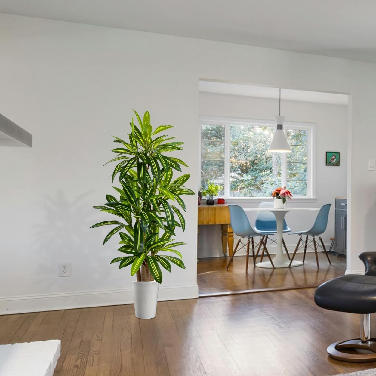 Artificial Dracaena Tree 6ft, Fake Yucca Plant with White Planter and Lifelike Leaves, Faux Dracaena Tall Floor Trees for Home Office Garden Décor