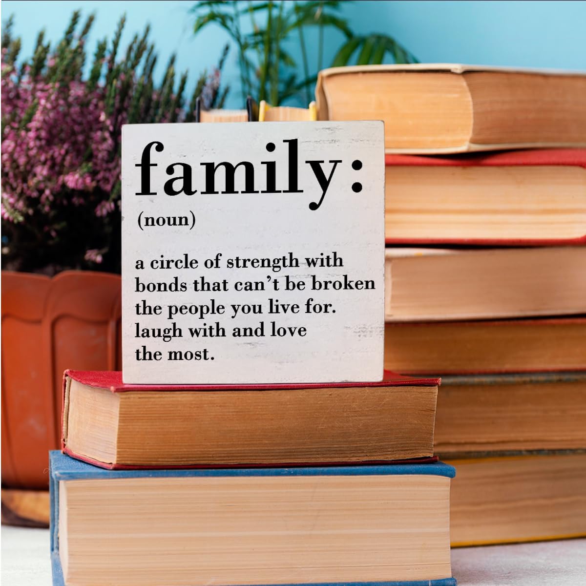 Family Noun Family Quotes Desk Decor Wooden Box Sign Inspirational Rustic White Wood Block Plaque Box Sign for Home Farmhouse House Kitchen Bathroom Living Room Shelf Table Decoration