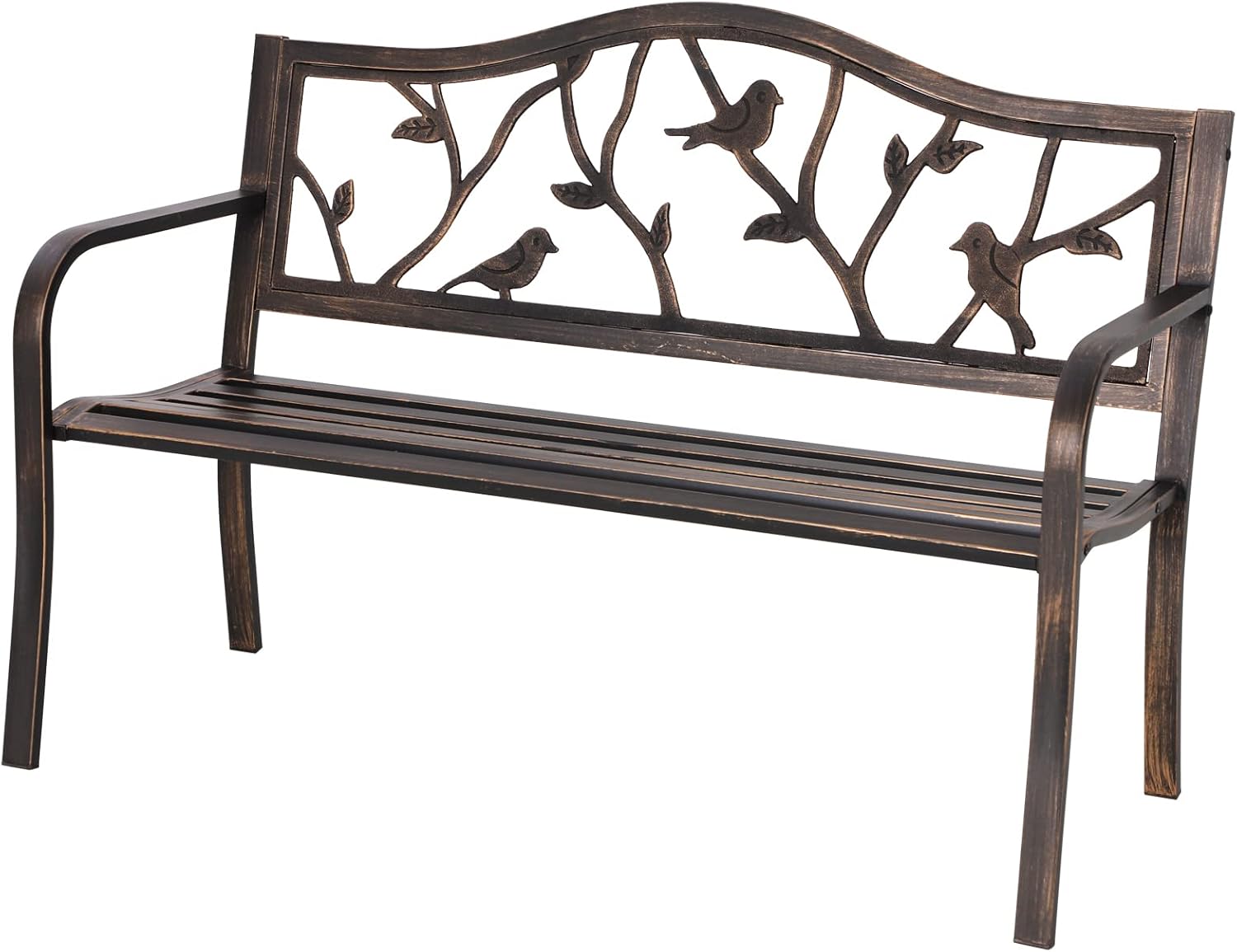 Sophia & William Outdoor Bench, Porch Bench, Garden Bench, Wrought Iron Bench with Backrest and Armrests, Bronze