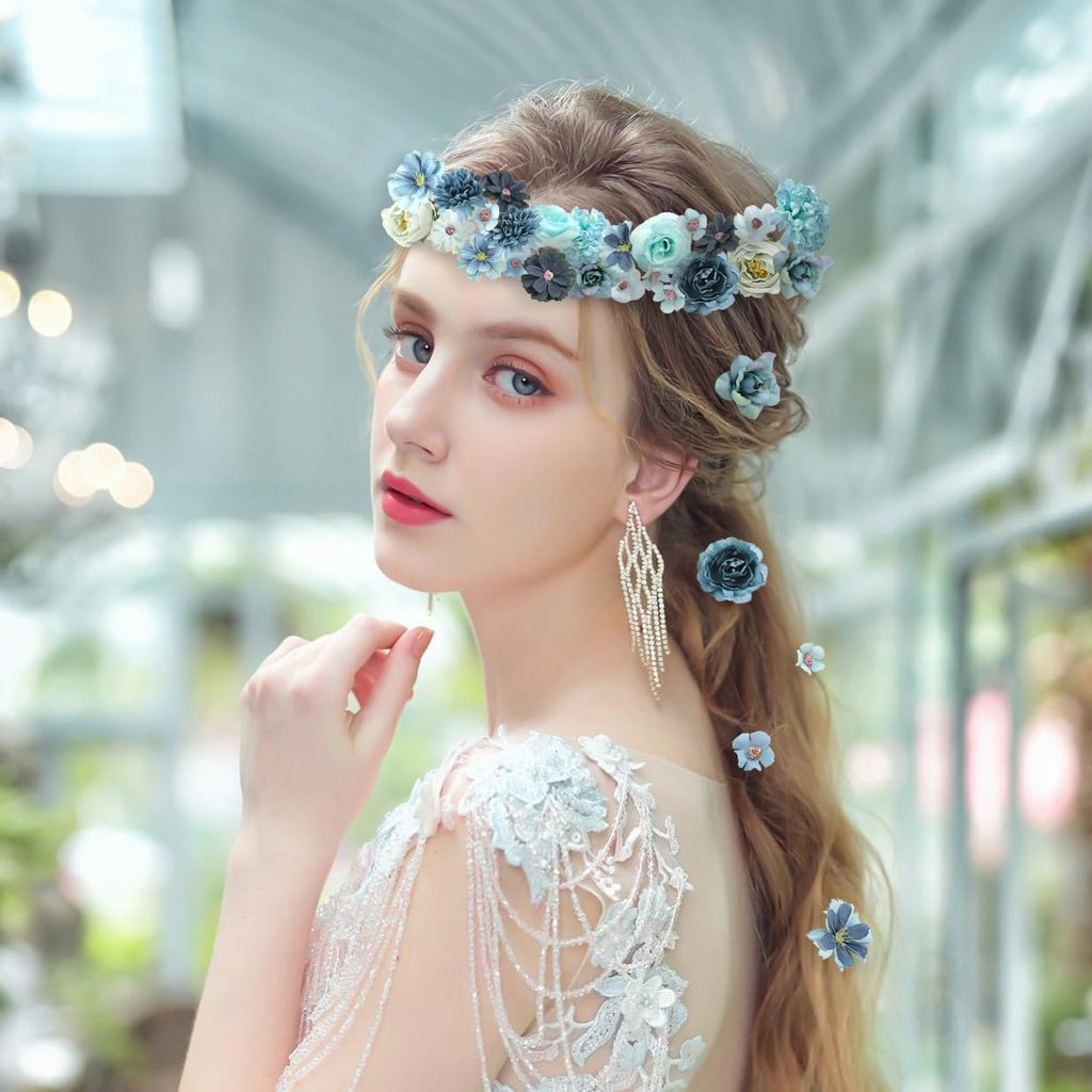 Faux Flower Heads Mini Blue Artificial Flower Heads Fake Peony Daisy Rose Flowers Multicolor Small Silk Daisy Flower Heads for Craft Garland Wedding Party DIY Home Decoration,2-4 cm