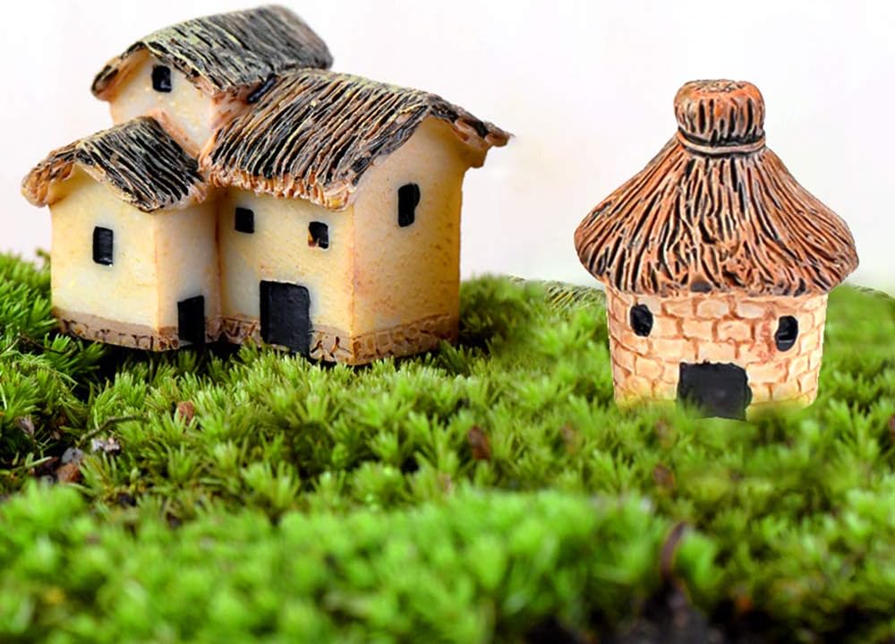 6PCS Fairy Garden Mini House Accessories, Miniature Village Hut Figurine Cottage, DIY Micro Landscape Decor Ornaments, for Bonsai, Succulent Planting, Terrarium, Flower Pots