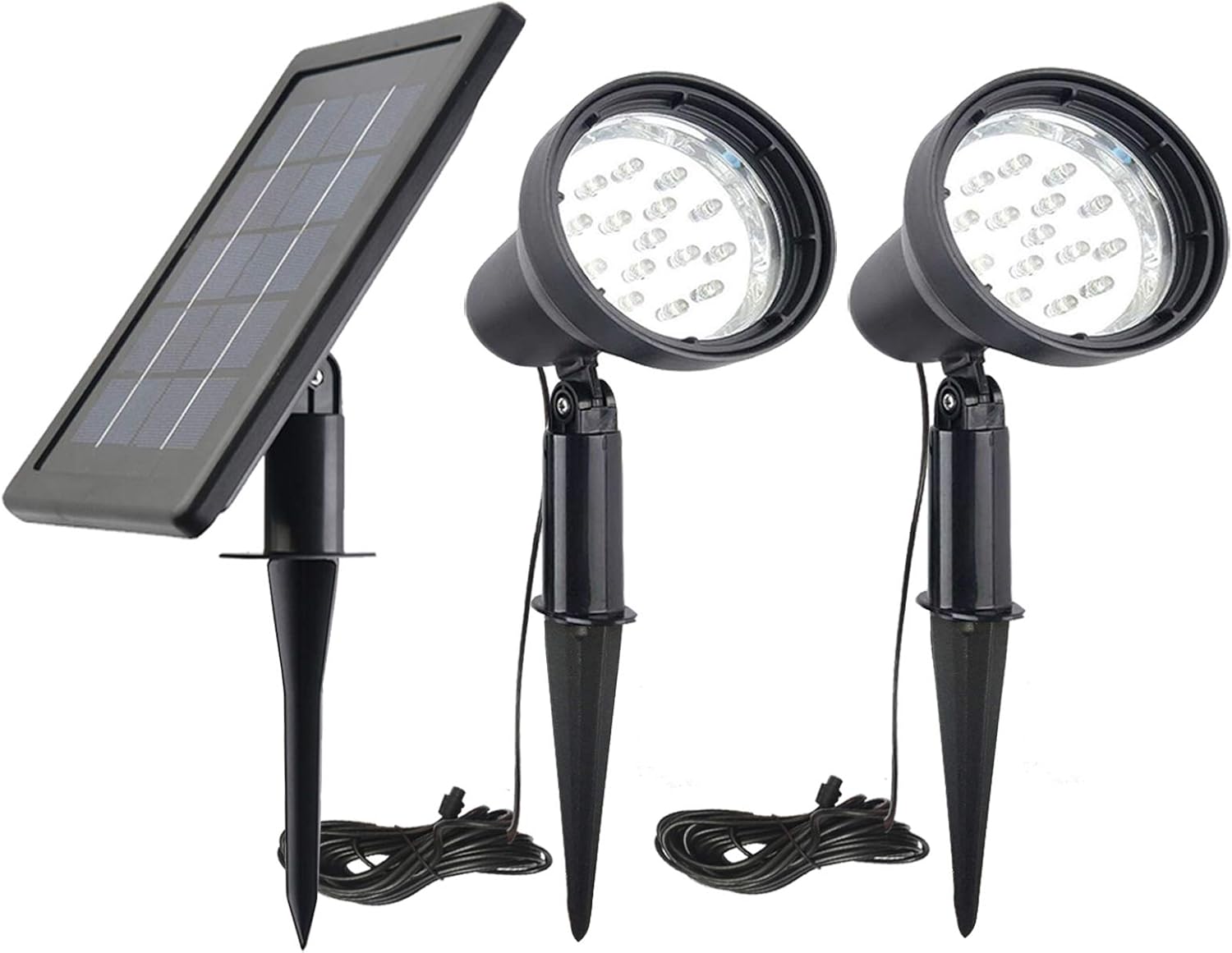 SUNLONG Solar Powered Spot Lights Outdoor Waterproof 2 in 1 Bright Solar SpotLights Power Adjustable for Flag Yard Flagpole Landscape Dusk to Dawn 2 x Spots White