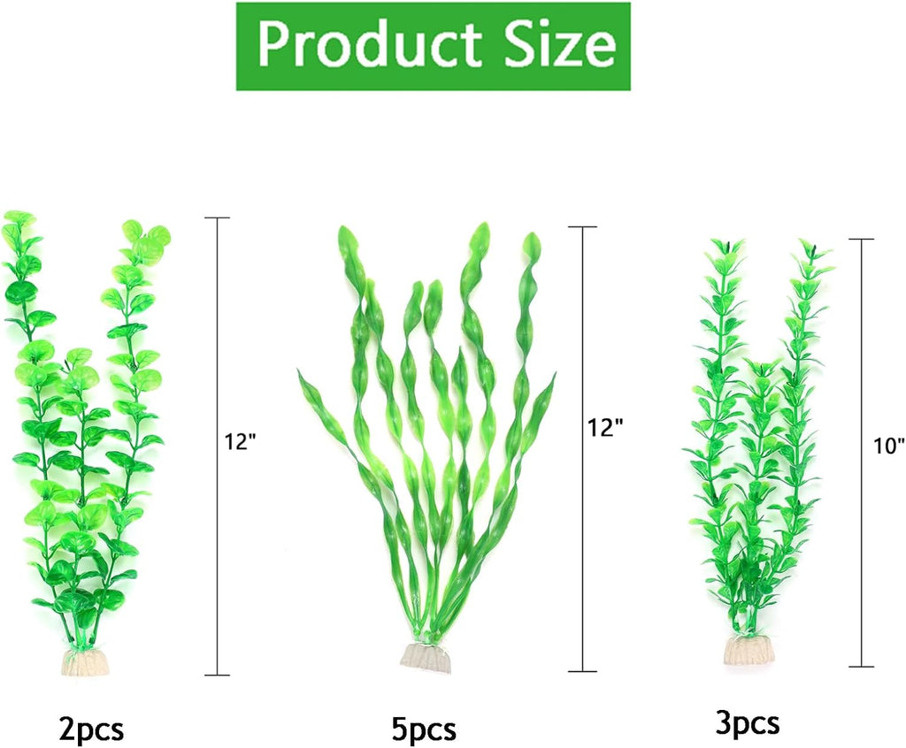 AQUANEAT Artificial Fish Tank Plants, Green Plastic Aquarium Accessories, Multi Shape Fake Decorations, 10packs