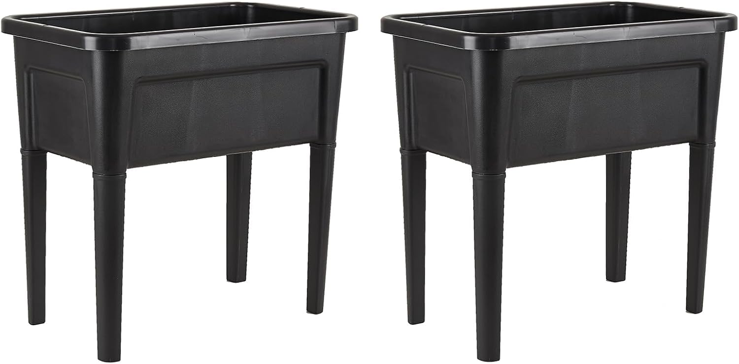2 Pcs Plastic Raised Garden Beds with Legs，16 Gallon Outdoor Elevated Garden Planter Box，Perfect for Flowers, Vegetables, and Herbs