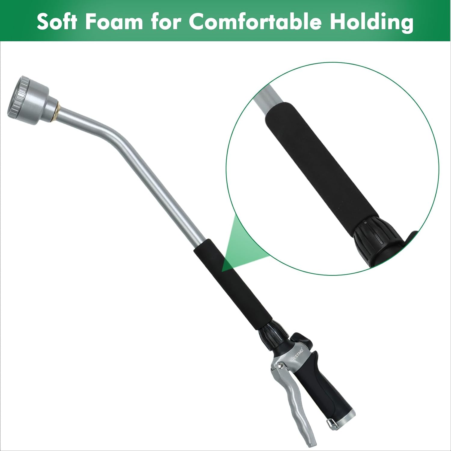 RESTMO Long Watering Wand, 24 Inches Gentle Soft Full Shower Sprayer Wand with Flow Control, Heavy Duty Metal Hose Wand for Hanging Baskets, Shrubs, Plants, Flowers, Garden and Lawn, Black