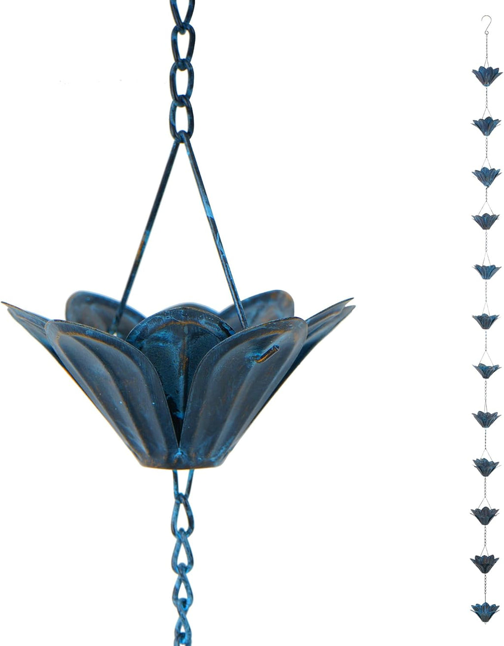 8.5 FT (102 Inch) Decorative Rain Chain for Gutters - Handcrafted Iron Flower Cup Design, Outdoor Water Drainage Solution for House Eaves, Garden, Patio & Home Decor