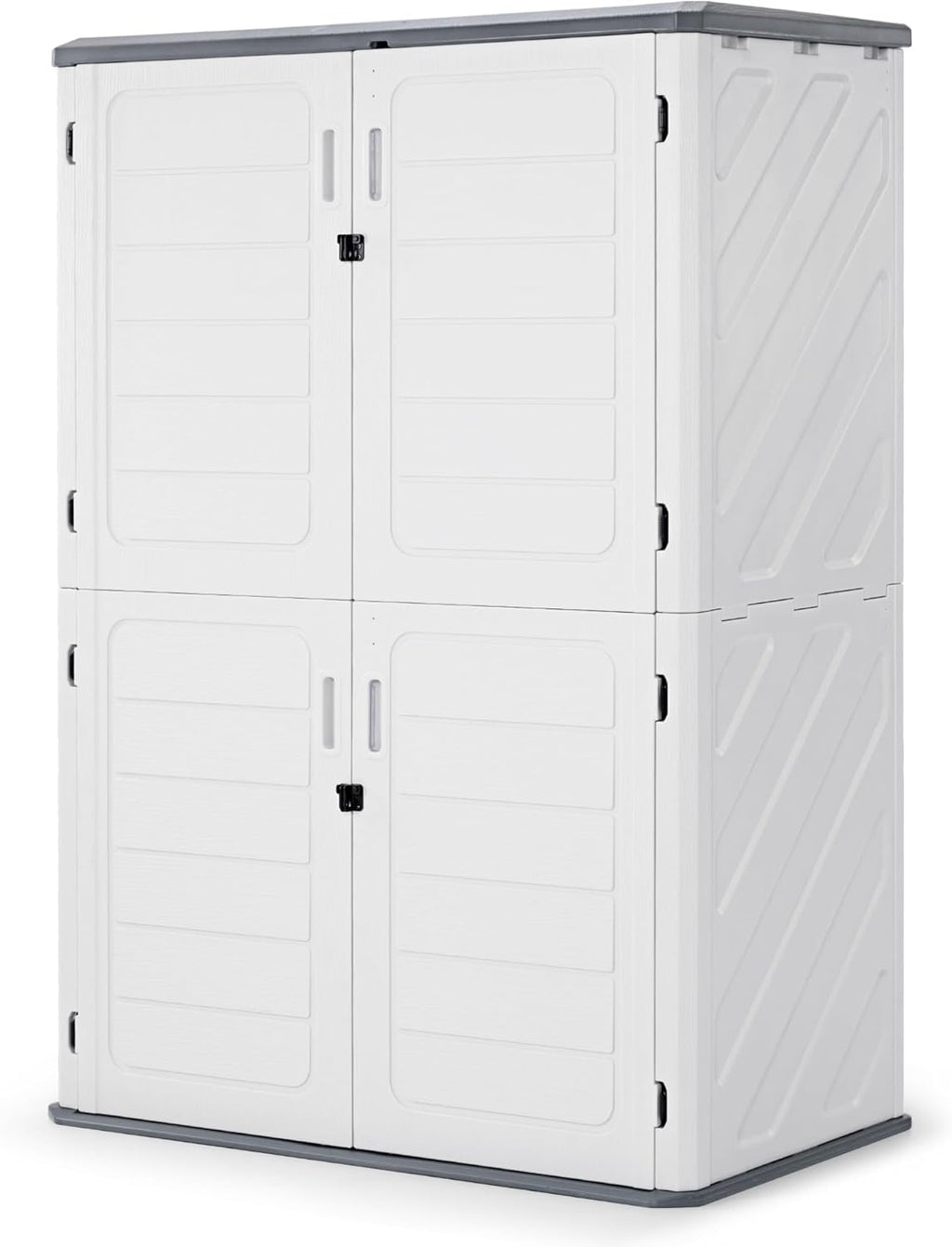 Macrout 50 Cu.Ft Plastic Outdoor Storage Cabinet with Floor, 4.3 x 2.5 ft Waterproof Resin Outdoor Storage Shed, Lockable Vertical Shed for Garden and Patio