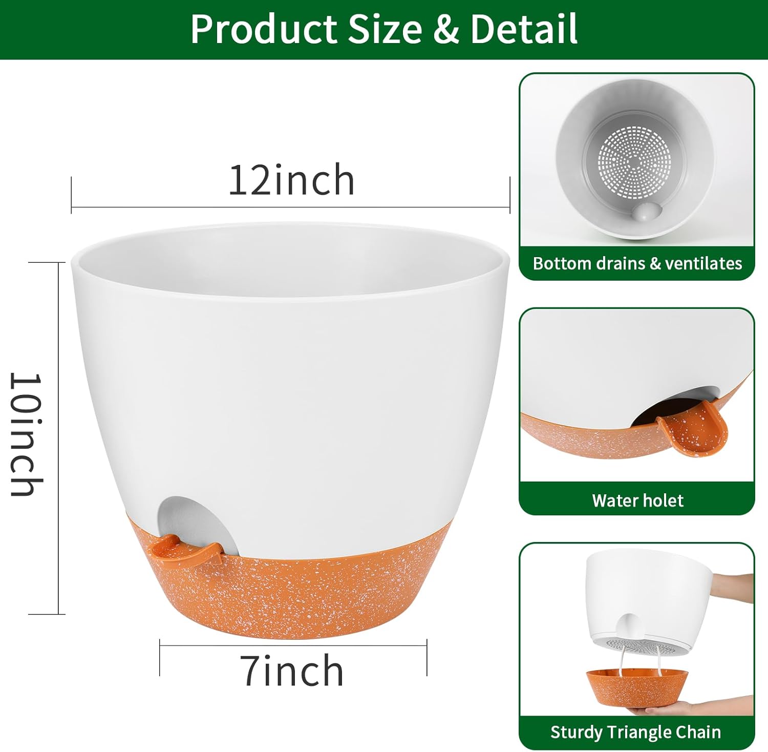 GARDIFE 12 inch planters, Plant Pots,Self Watering Pots, Large Plastic Flower pots with Deep Reservior and High Drainage Holes for Indoor Outdoor Plants and Flowers, White