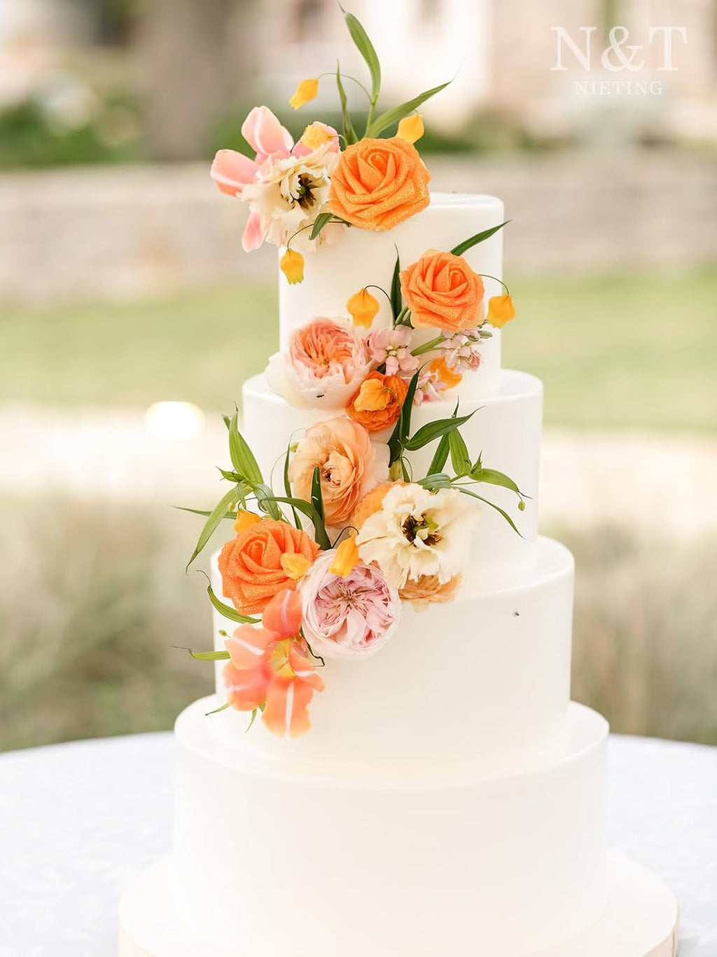 N&T NIETING Artificial Roses Flowers, Fake Glitter Flowers Burnt Orange Roses Perfect for DIY Wedding Bridal Bouquets Centerpieces Bridal Shower Party Home Flower Arrangement Decorations, 25Pcs