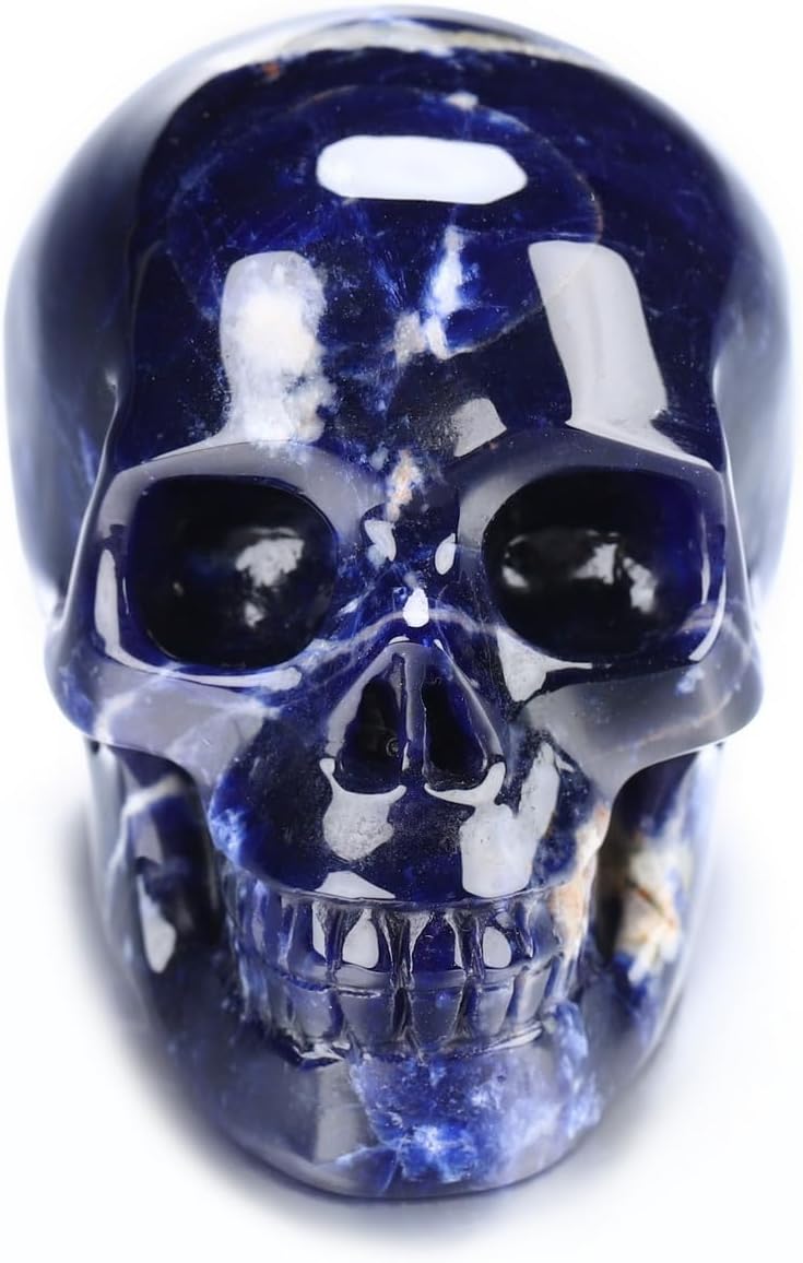 Skullis 2.0" Sodalite Crystal Skull, Hand Carved Gemstone Fine Art Sculpture, Reiki Healing Stone Statue.1483
