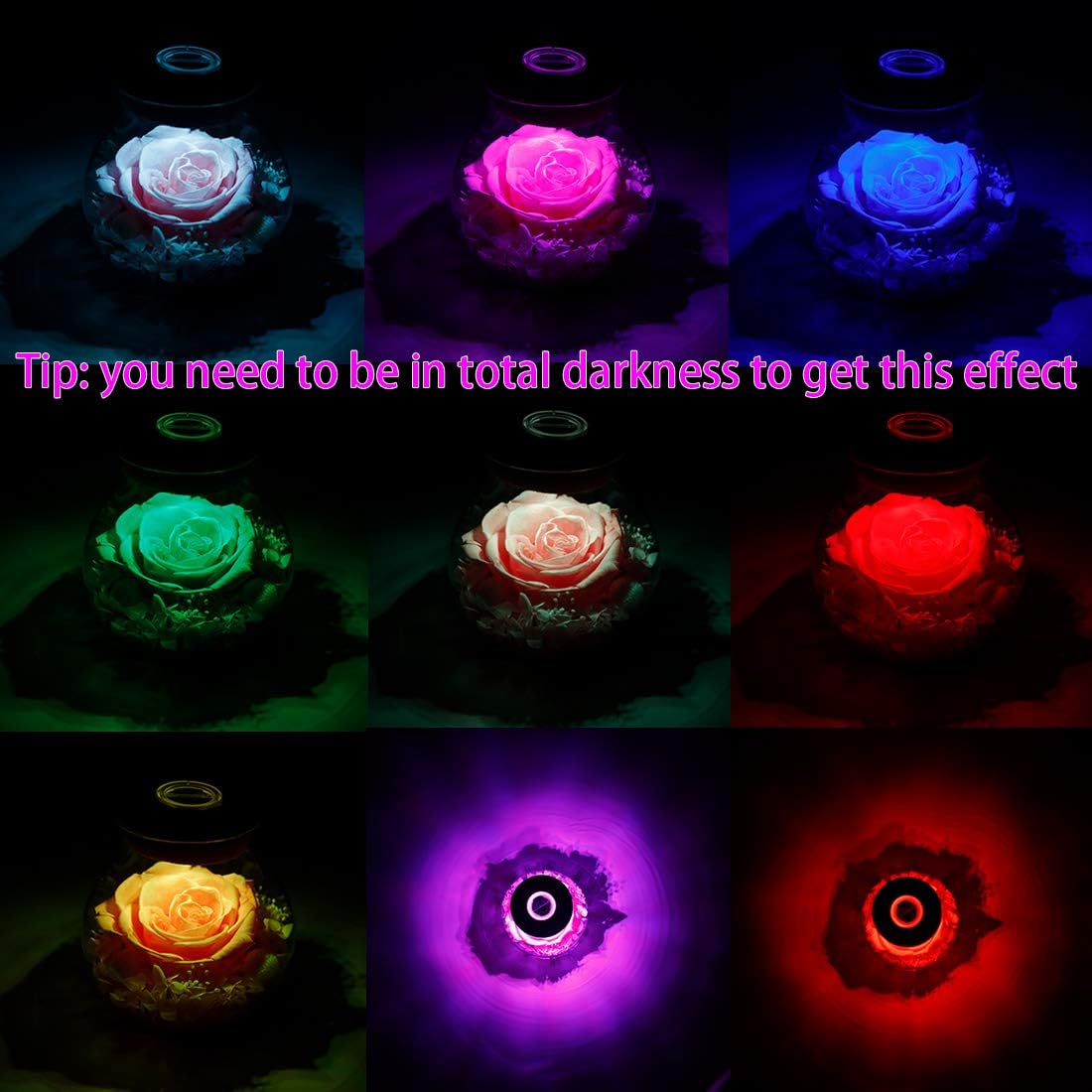 Preserved Real Roses with Colorful Mood Light Wishing Bottle, Eternal Rose，Never Withered Flowers, for Bedroom Party Table Decor, Christmas Decorations, a Gifts for Women 1pcs Pink