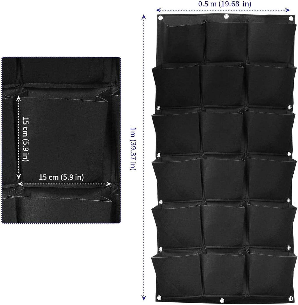 SOUJAP 2 Pack 18 Pockets Vertical Wall Garden Planter Plant Grow Bag, Hanging Felt Grow Bags Vertical Wall Garden for Indoor, Outdoor, Flower, Garden, Vegetable and Home Decoration (Black)