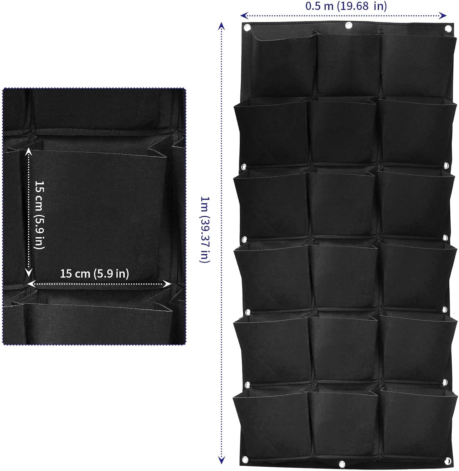 SOUJAP 2 Pack 18 Pockets Vertical Wall Garden Planter Plant Grow Bag, Hanging Felt Grow Bags Vertical Wall Garden for Indoor, Outdoor, Flower, Garden, Vegetable and Home Decoration (Black)