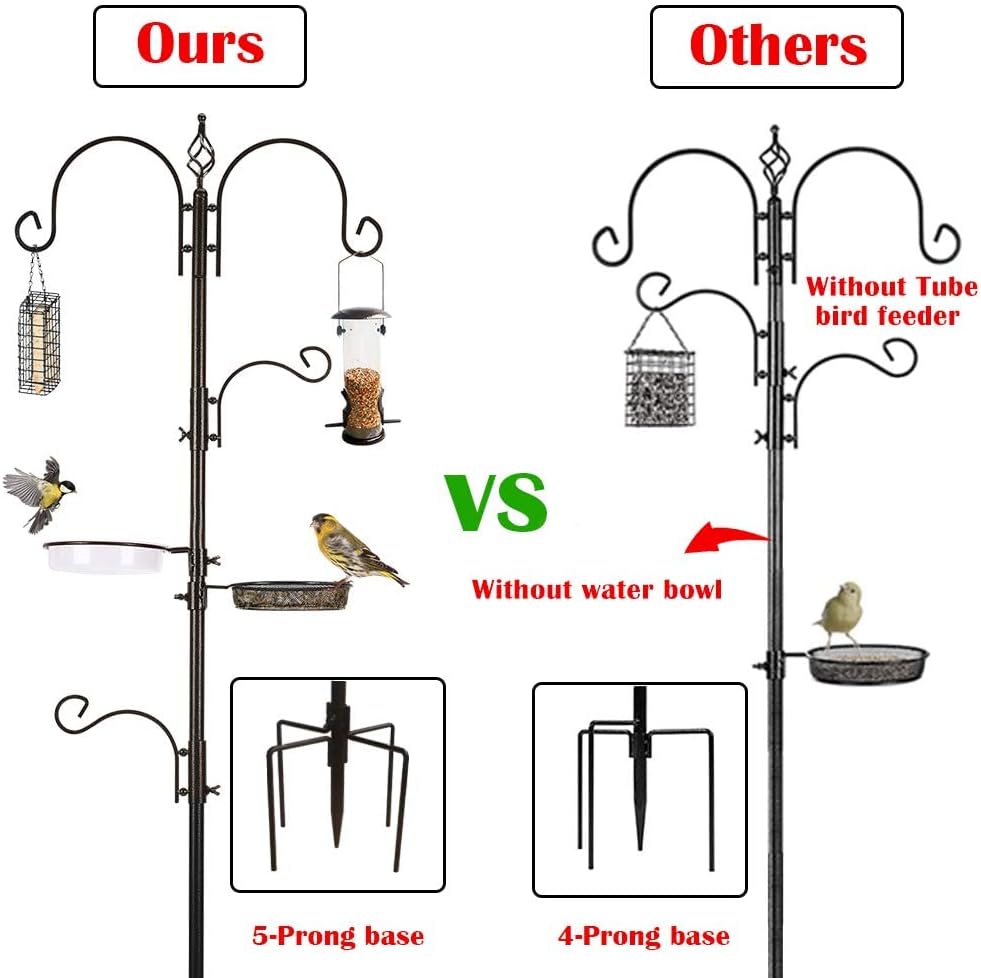 Deluxe Bird Feeding Station Kit With Multi Feeder Hanging Pole, Metal Suet Feeder, Bird Bath, Mesh Tray for Attracting Wild Birds and Planter Hanger (1 Pack)