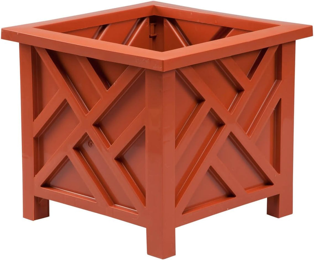 Miles Kimball Chippendale Planter Box, Terra Cotta – Plant Holder for Garden, Patio and Lawn – 14 ¾” sq. x 13 ¼ H Overall