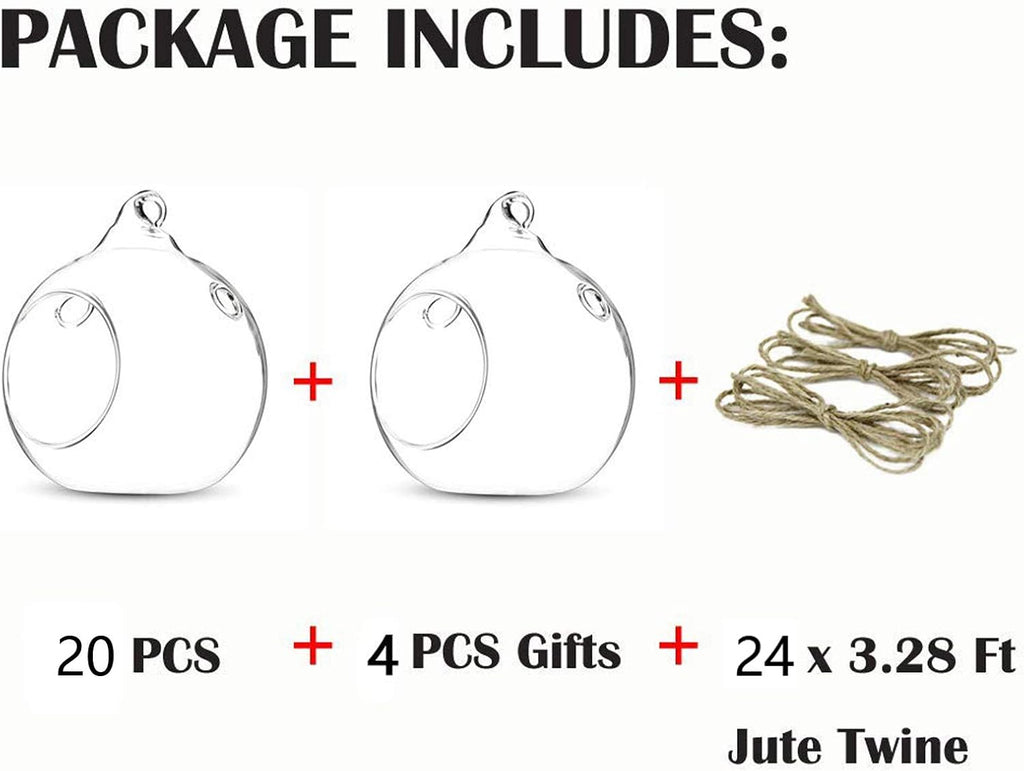 24 Pcs 3.15"/ 8cm Hanging Glass Tealight Holder Globe, Package Improved Plant Terrariums Glass Orbs Air Plants Tea Light Candle Holders, Home Decor Indoor Outdoor Garden (With 2 Holes, 20 Pcs + 4 Pcs)