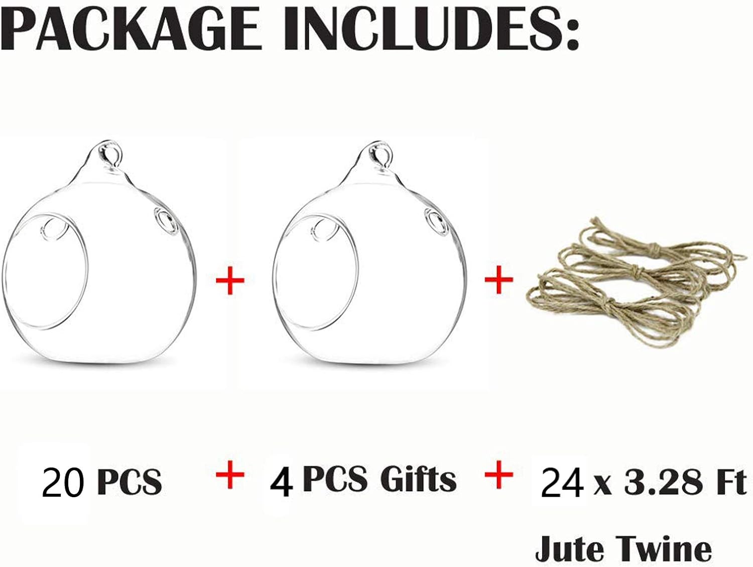 24 Pcs 3.15"/ 8cm Hanging Glass Tealight Holder Globe, Package Improved Plant Terrariums Glass Orbs Air Plants Tea Light Candle Holders, Home Decor Indoor Outdoor Garden (With 2 Holes, 20 Pcs + 4 Pcs)