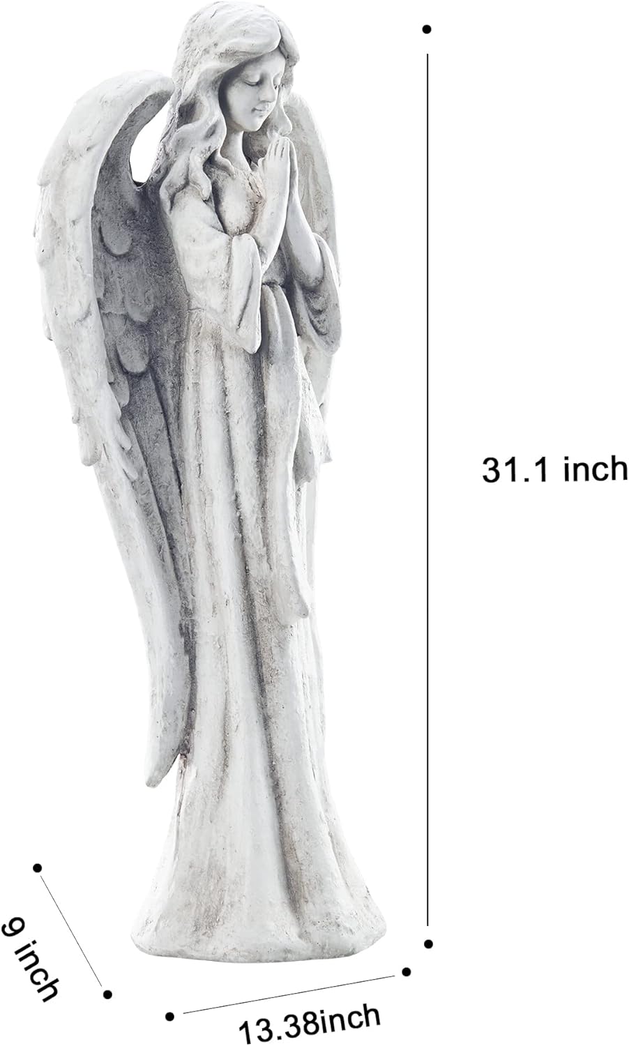 TOETOL Outdoor Garden Statues Praying Angel Statue 31.1" Grave Decorations Magnesium Oxide Stone Grey Yard Patio Deck Home Entryway Hallway Sculpture