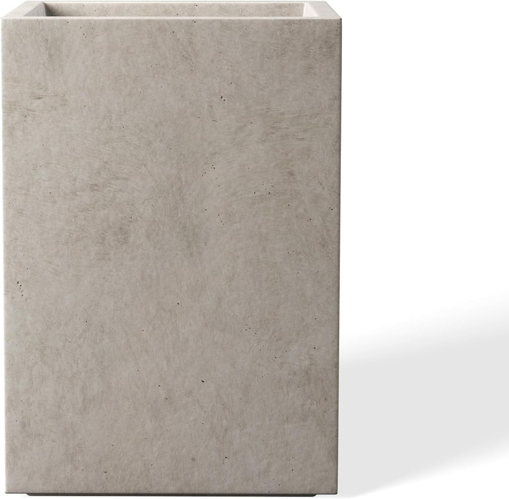 Kante 12.6" H Tall Rectangular Concrete Planters, Outdoor Indoor Lightweight Plant Pots with Drainage Hole and Rubber Plug, Modern Style for Home Garden Patio, Weathered Concrete