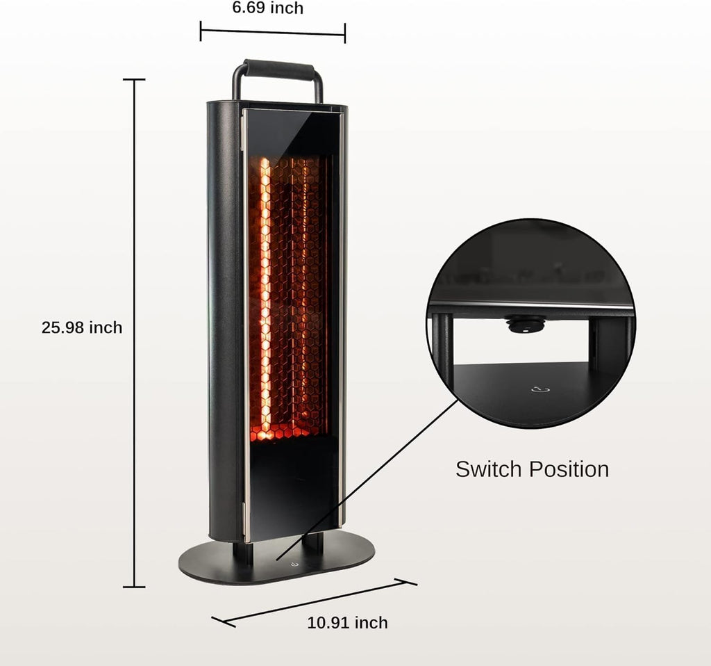 EAST OAK 1200W Portable Under Table Electric Patio Heater, Double-Sided Quiet Heat, IP65 Waterproof, Safety Tip-Over & Overheat Protection, with Carry Handle