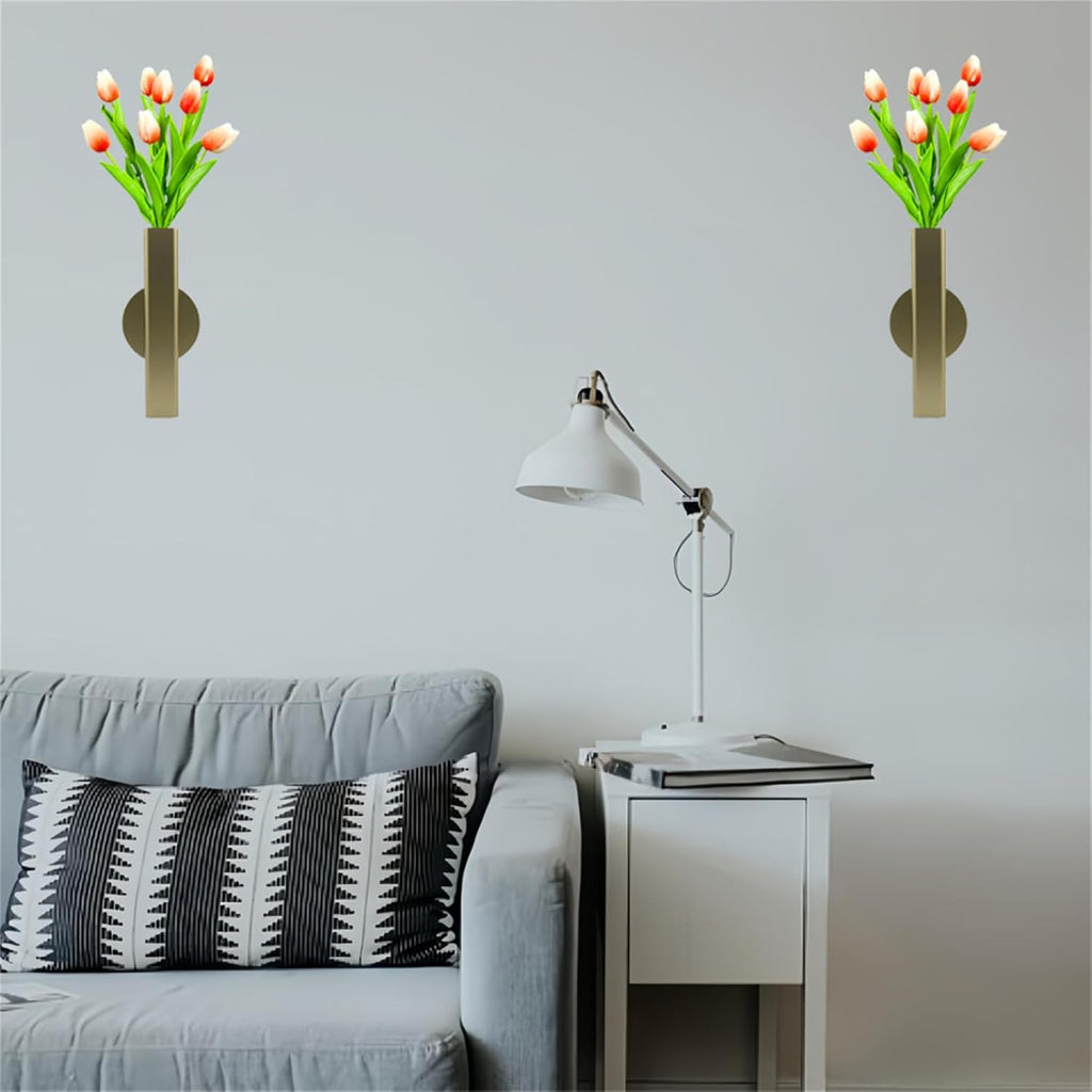 Self Adhesive Wall Vase Metal Tube Decoration Holder Used to Display Dried Flower, Faux Flowers, Fake Flowers, Also Suitable for Cemetery Memorial Decoration (1 PCS Gold)