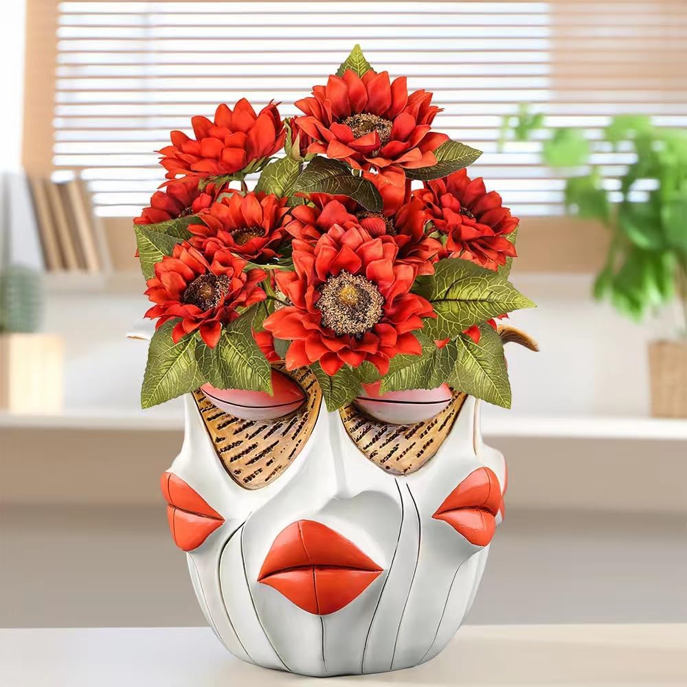 TOZLU Art Abstract Face Planters Pots Head,Unique Fun Abstract Face Flower Pot Ornaments Head Planter Pots Container Colorful Face Resin Flower Pot for Home and Garden Decor(face Flower Pot)