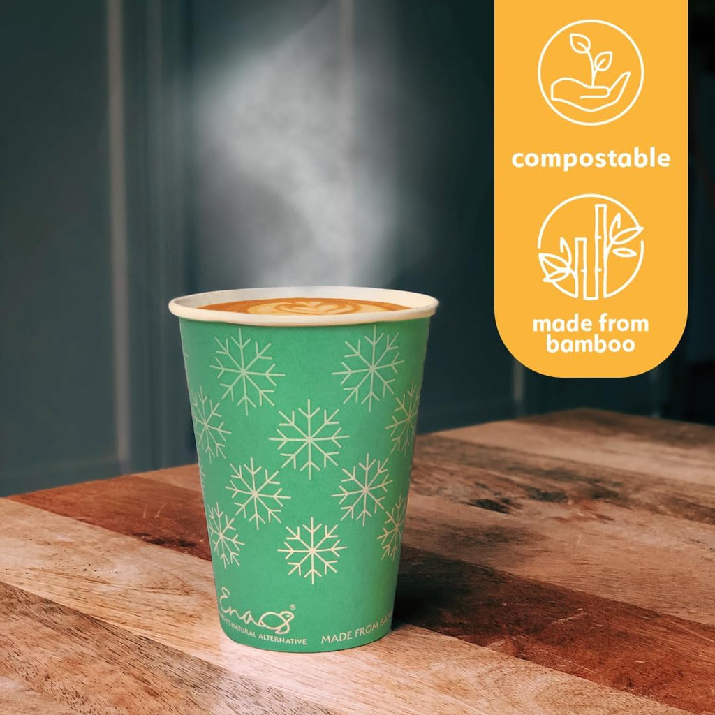 100% Compostable Disposable Coffee Cups [12oz 80 Pack, Winter Green] Paper Cups Made from Unbleached Bamboo Fiber, To Go Coffee Cups by Earth's Natural Alternative