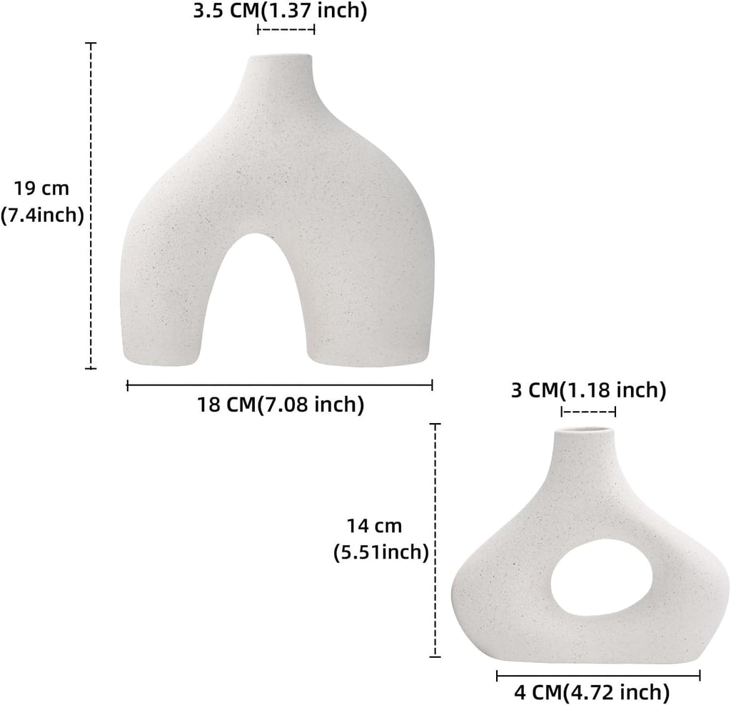 CEMABT Beige Ceramic Vase Set of 2 for Modern Minimalist Bohemian Decor，Round Matte Donut Vases for Pampas Grass-Perfect for Living Room, Dining Table, Office Bedroom Shelf Decor Entryway, Console…