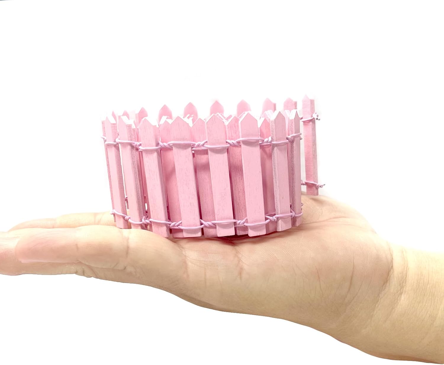 35 Inches Mini Fairy Garden Fence DIY Small Wood Decorative Picket Fence Micro Landscape Miniature Ornaments for Dollhouse, Crafts, Diorama Project, Plant Pot, Pink