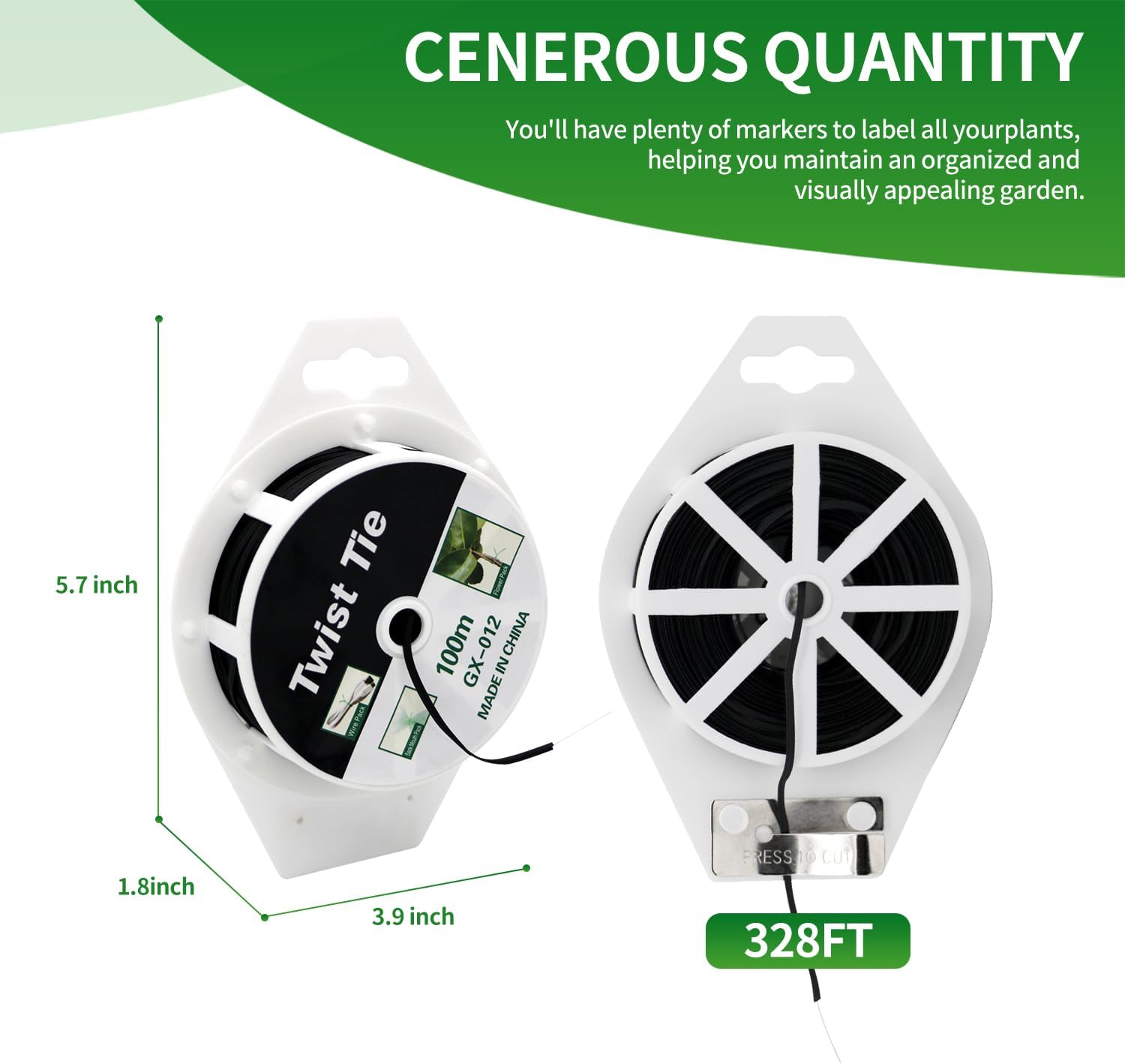 (2 Reels) Garden Wire, Twist Ties Heavy Duty with Cutter 328 Ft Multi-Function Black Coated Tape to Support Plant Tie Up Bags for Home Office Black(328 Feet / 100 m)