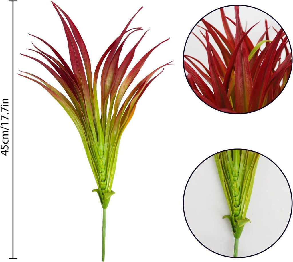 32Pcs Artificial Grass Fake Plants 17.3in Outdoor Plants UV Resistant Greenery Stems Fake Grass for Home Window Garden Office Patio Pathway Front Porch Décor Light Green & Red