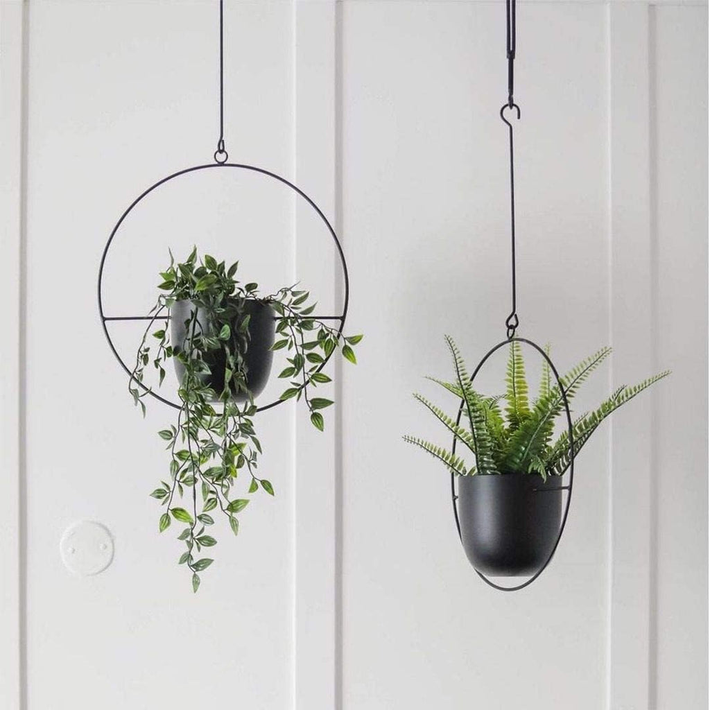 Hanging Planter for Indoor Outdoor Plants Metal Mid Century Minimalist Wall Ceiling Plant Hanger, Hanging Flower Pot Basket Holder for Home Office Décor(Black)