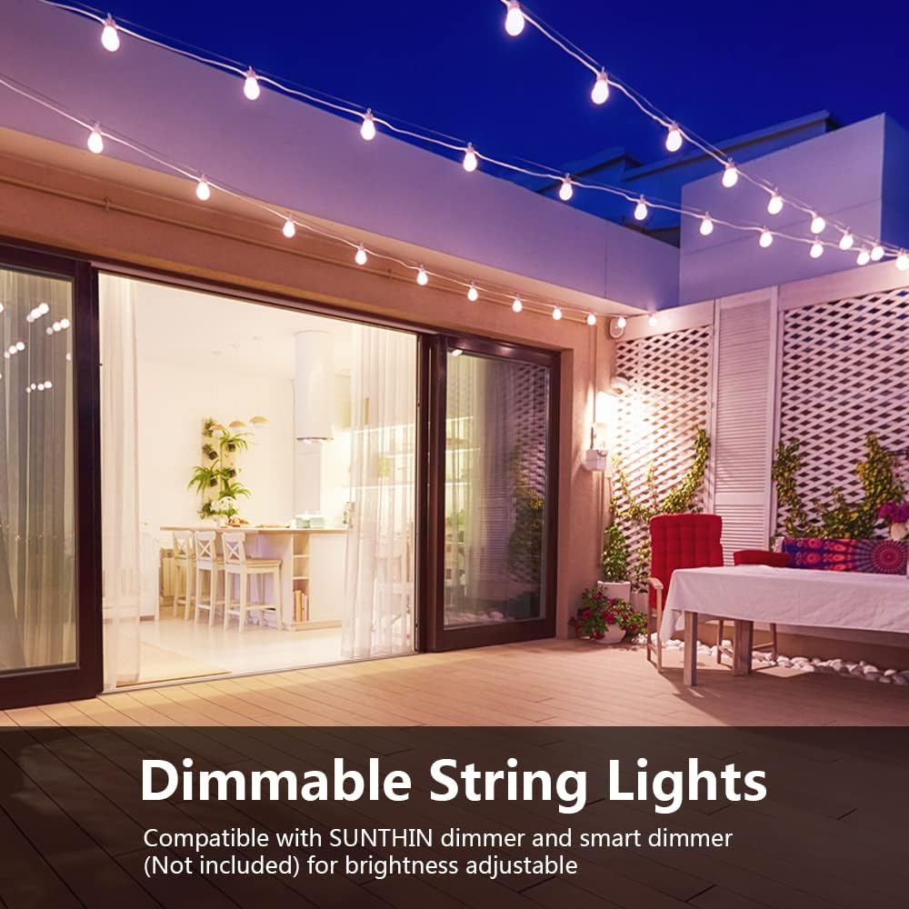 SUNTHIN White String Lights, 144FT(3 Pack 48ft) White Outdoor Lights with Shatterproof LED Bulbs for Patio, Garden, Backyard, Porch, Cafe, Deck, Wedding, Party