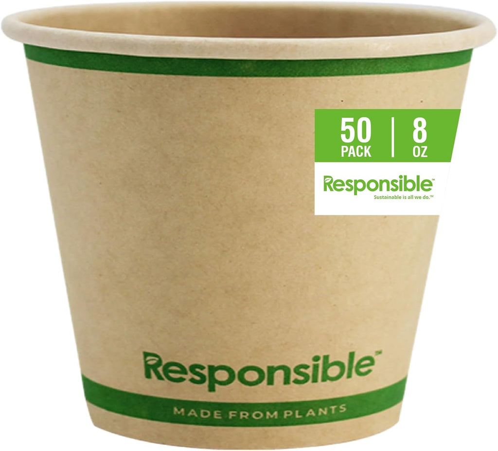 Certified Compostable 8 oz Paper Cups, Cold ＆ Hot Coffee Cups, Disposable Paper Cups, Extra Strength Disposable Cups, Made without PFAS (50 count)