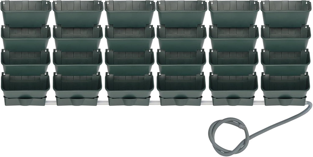 Vertical Wall Planter with 24 Pots, Hanging Garden Plant Flowerpot Holder, Stackable Wall-Mounted Planter, Balcony Planters for Flowers Vegetables Fruits (Army Green, 24 Pots+6 Drainage Planters&Pipe)