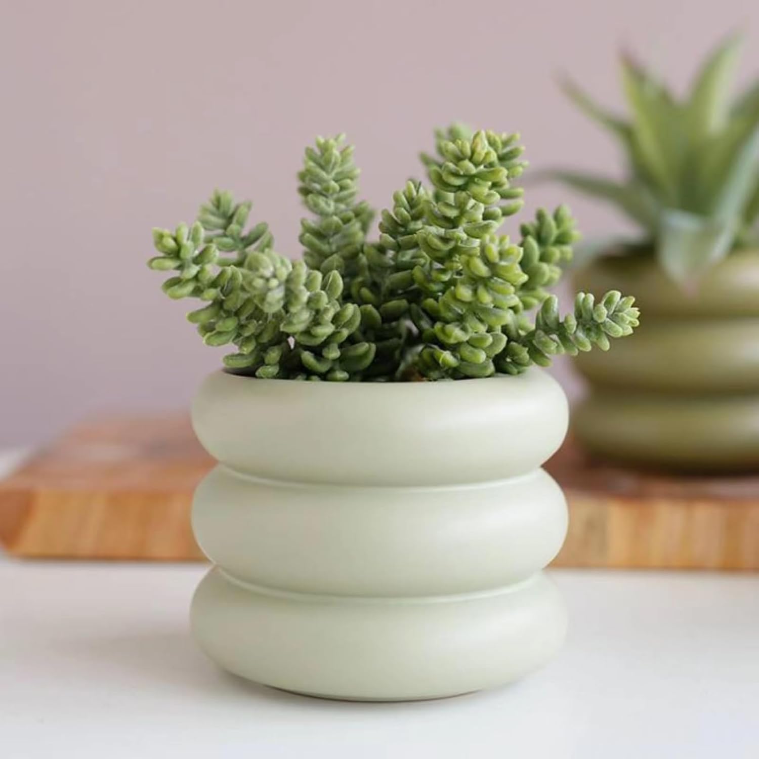 Ceramic Plant Pot Indoor, 4.7 Inch Flower Pot with Drainage Hole, Small Bubble Design Ceramic Planter for Home & Office Decor (Green)