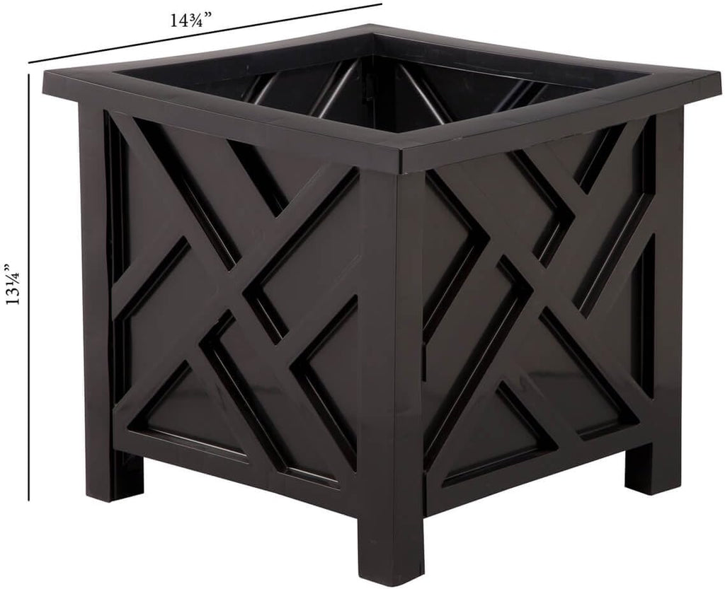 Miles Kimball Set of 2 Chippendale Planter Boxes, Black, Outdoor Décor – Plant Holder for Garden, Patio and Lawn, Weather-Resistant Polypropylene – 14 ¾” sq. x 13 ¼ H Overall