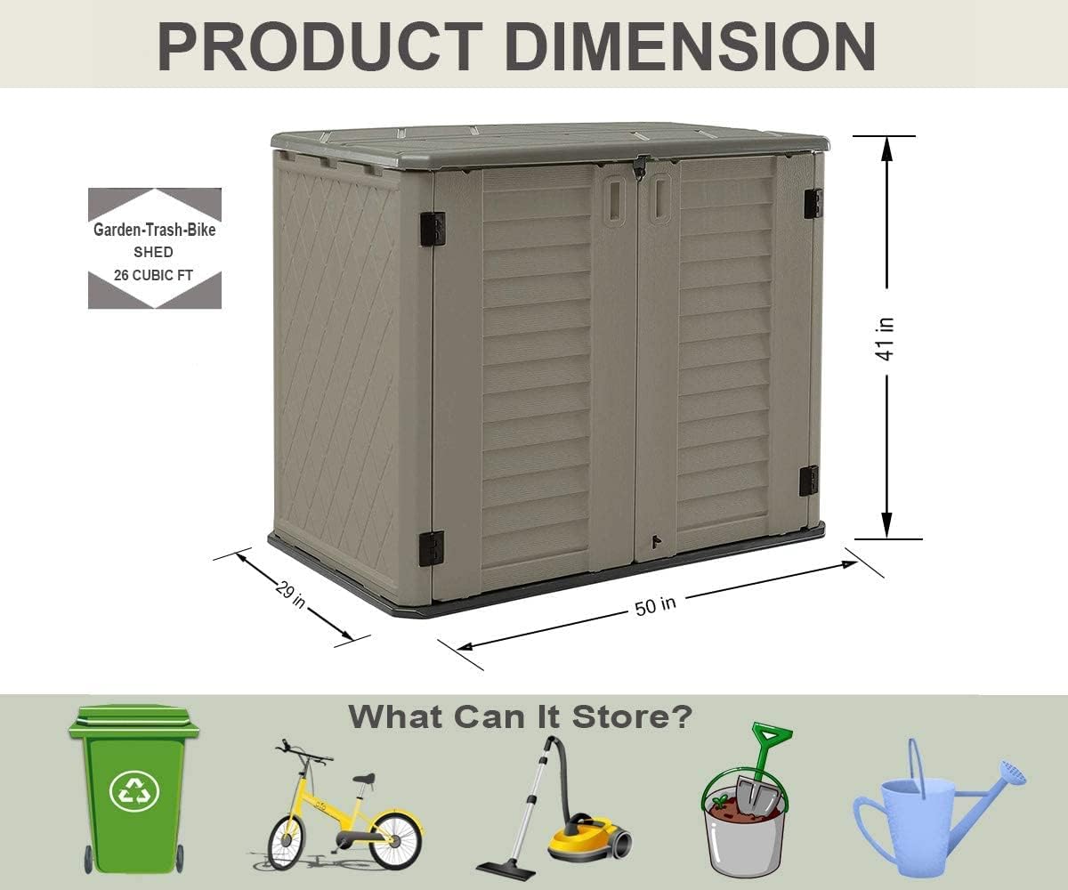 HOMSPARK Storage Shed Weather Resistance, Multi-Purpose Outdoor Storage Cabinet for Backyards and Patios, Horizontal Storage Shed for Lawnmower, Patio Accessories (Coffee, Large - 26 cu.ft)