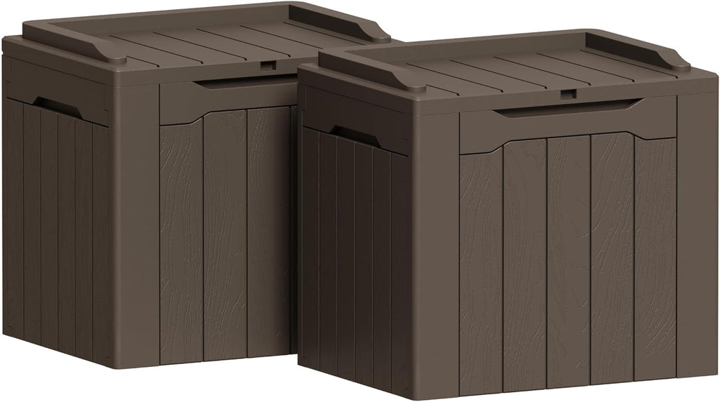 Greesum 31 Gallon Deck Box for Outside, All Weather Outdoor Storage Boxes for Patio Furniture Set, Package Delivery Box, Garden Tools, Brown(Set of 2)